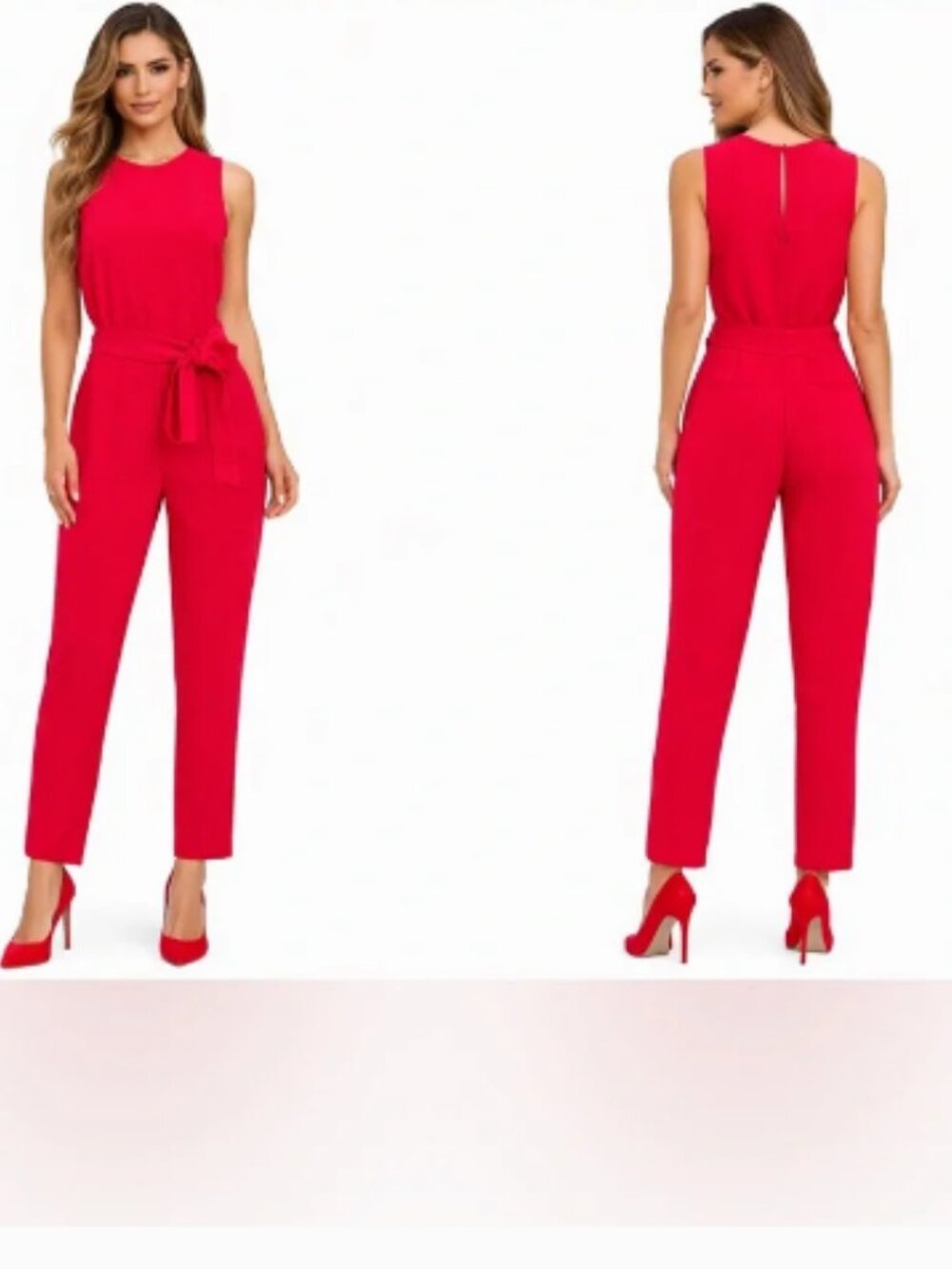 Banana Republic Hot Pink Coral Sleeveless Jumpsuit Size 2 Belted Straight Leg